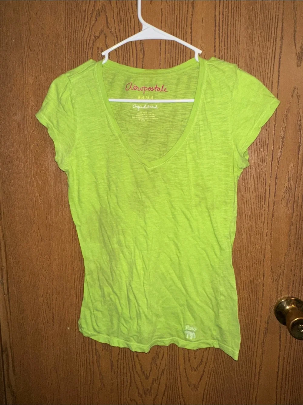 Aeropostale Neon Green V-Neck Short Sleeve Tee